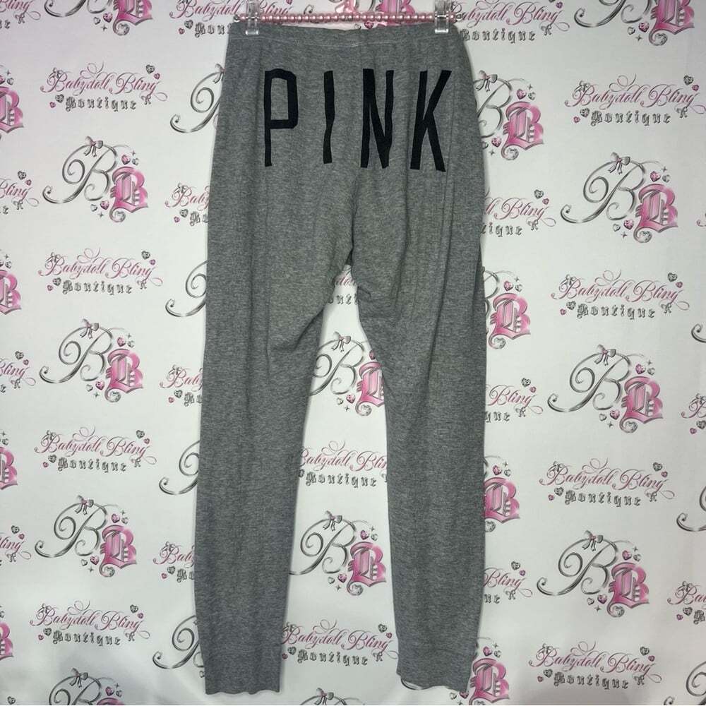 Victoria secret pink thermal waffle jogger sweat pants grey black pink logo bum